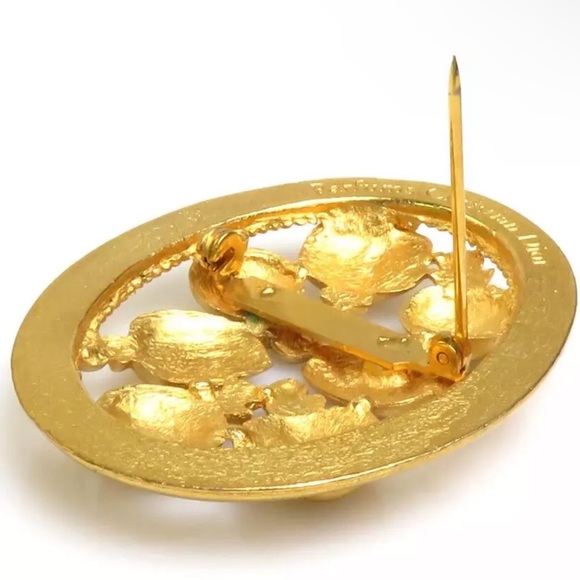 CHRISTIAN DIOR Parfums Pin Brooch Gold Plated ~2”x1.6” vintage. - Picture 3 of 5